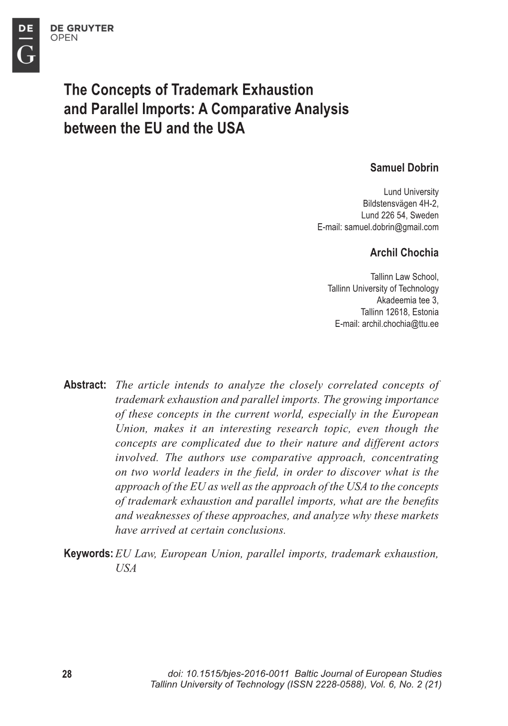 The Concepts of Trademark Exhaustion and Parallel Imports: a Comparative Analysis Between the EU and the USA