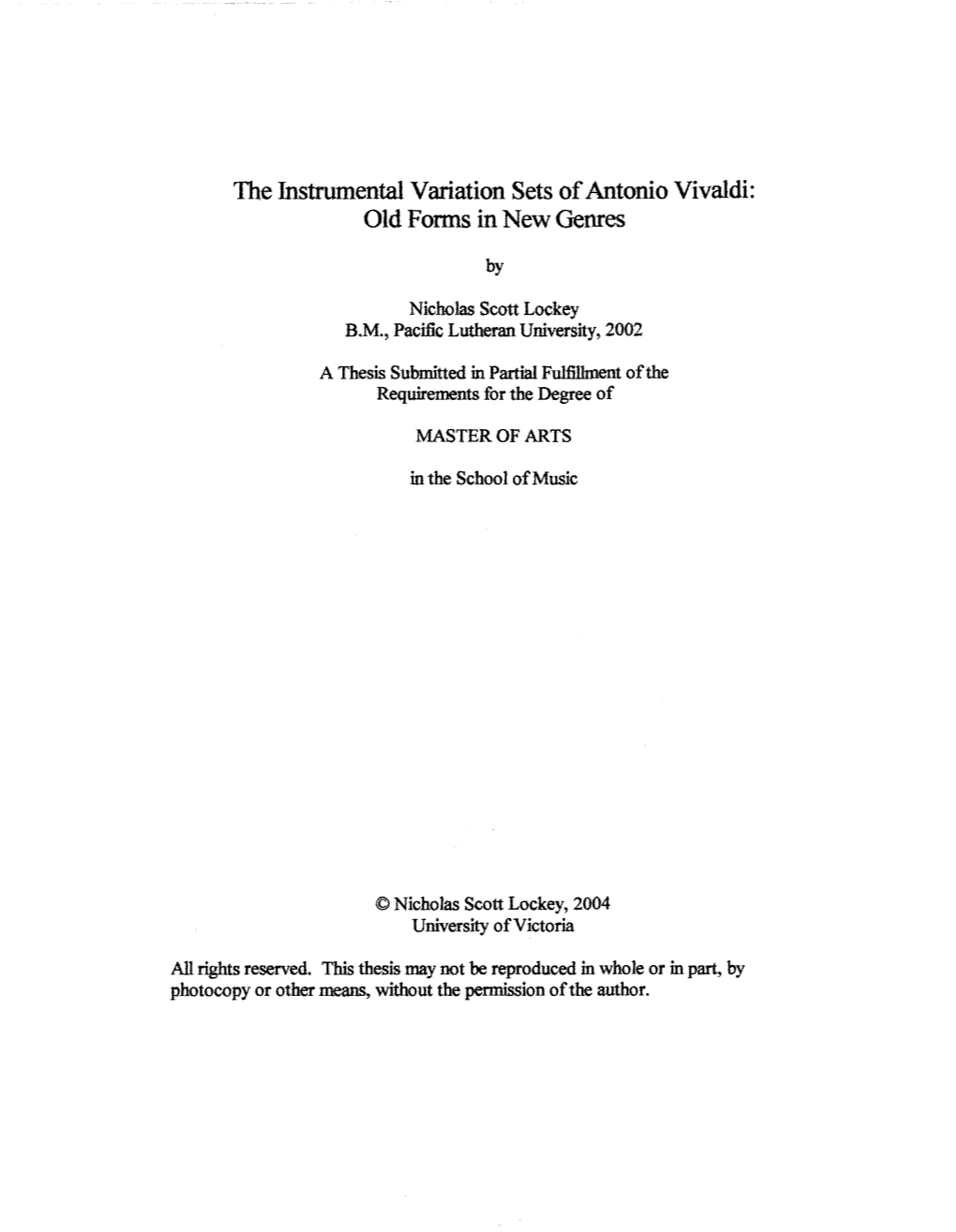 The Instarmental Variation Sets of Antonio Vivaldi: Old Forms in New Genres