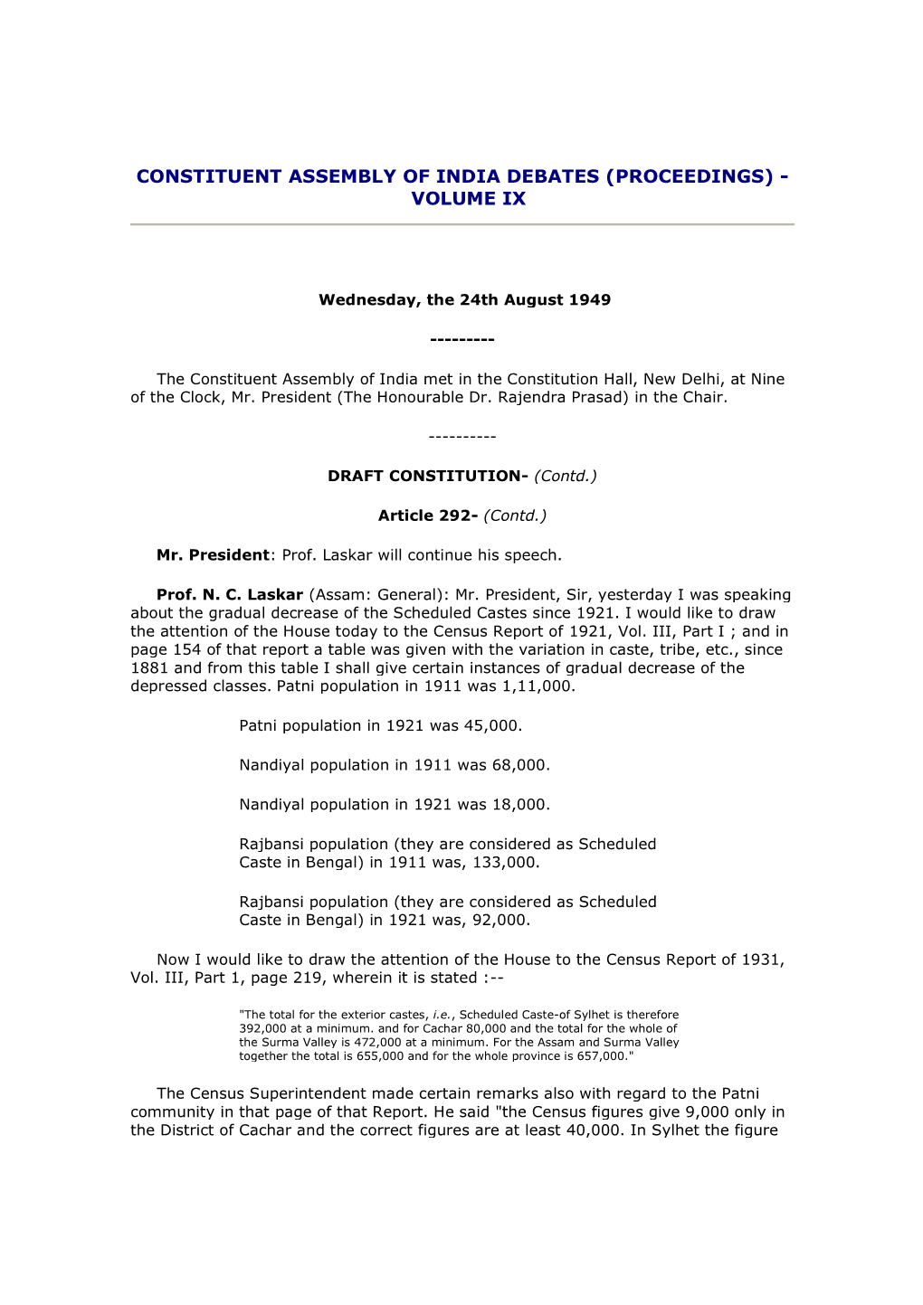 Constituent Assembly of India Debates (Proceedings) - Volume Ix