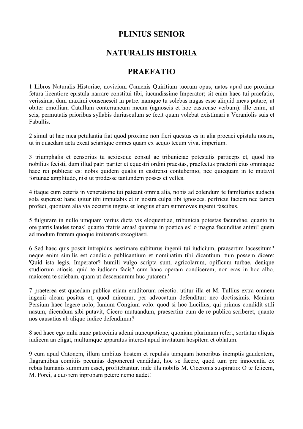 Plinius Senior Naturalis Historia Praefatio