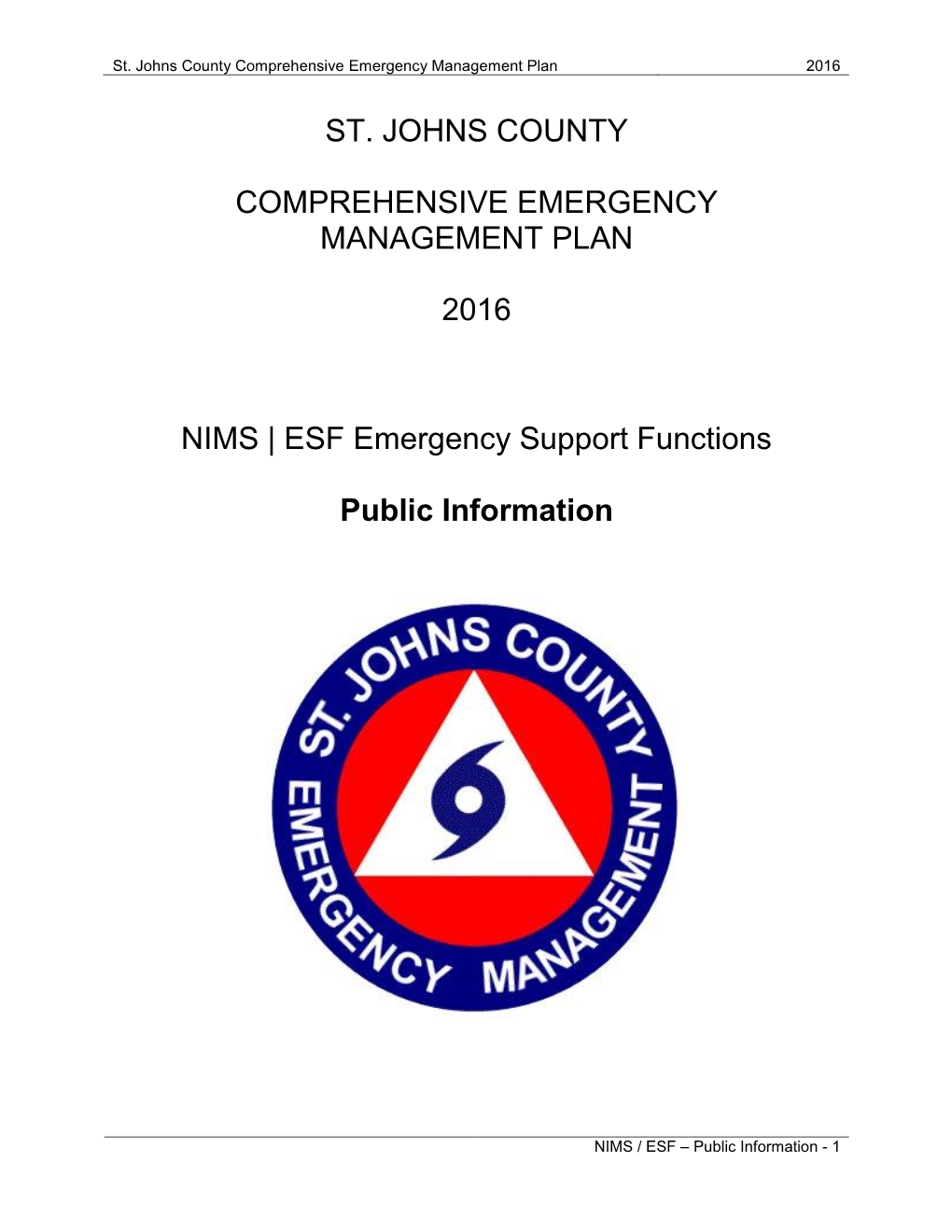 St. Johns County Comprehensive Emergency Management Plan 2016