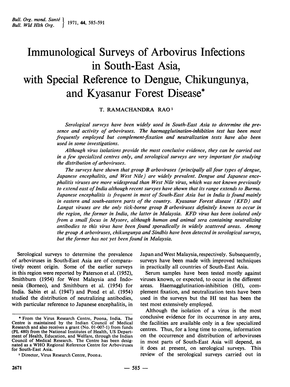 In South-East Asia, with Special Reference to Dengue, Chikungunya, and Kyasanur Forest Disease*