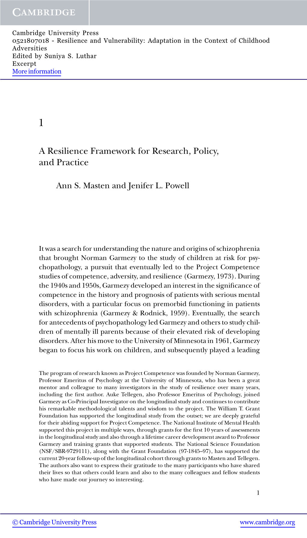 A Resilience Framework for Research, Policy, and Practice