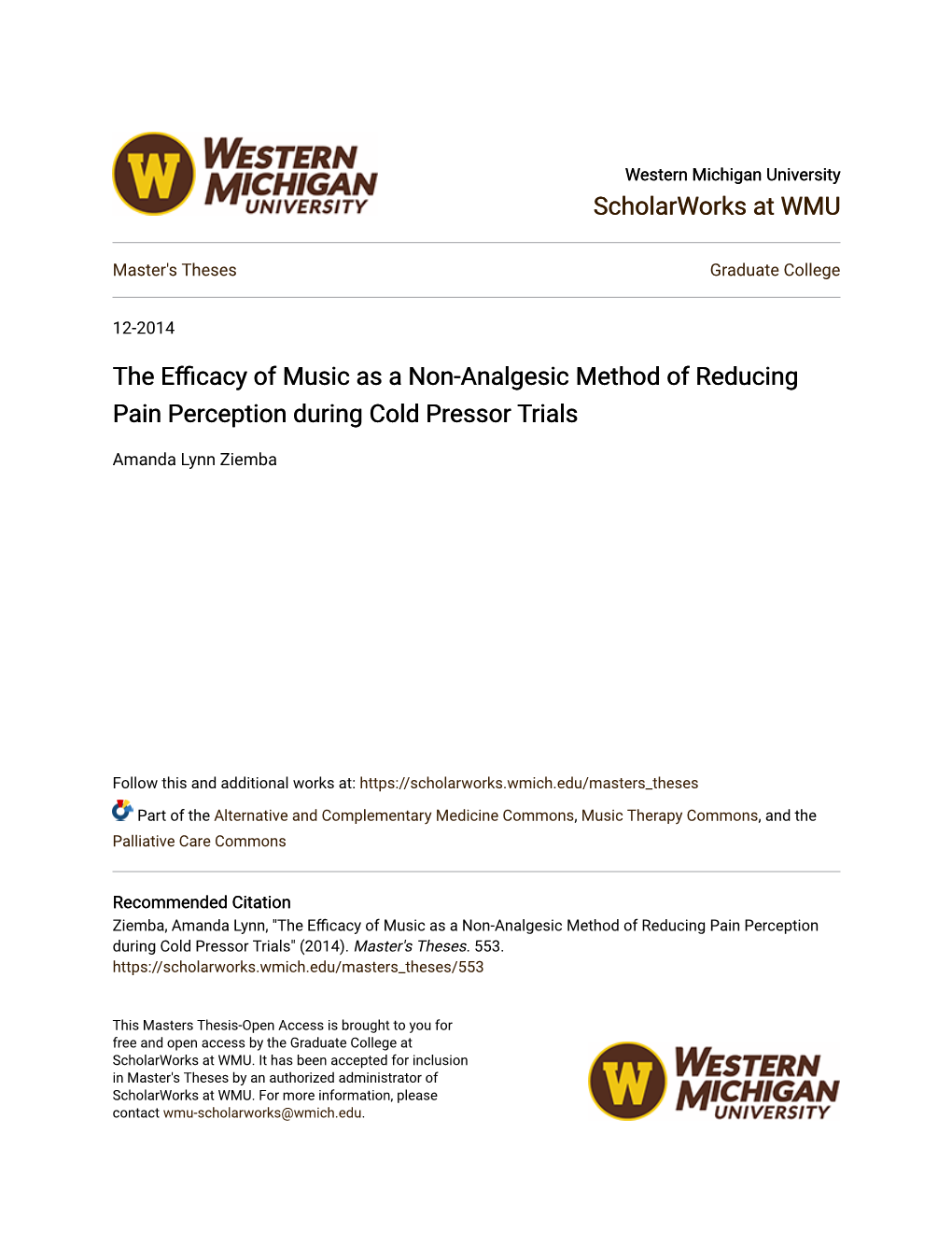 The Efficacy of Music As a Non-Analgesic Method of Reducing Pain Perception During Cold Pressor Trials