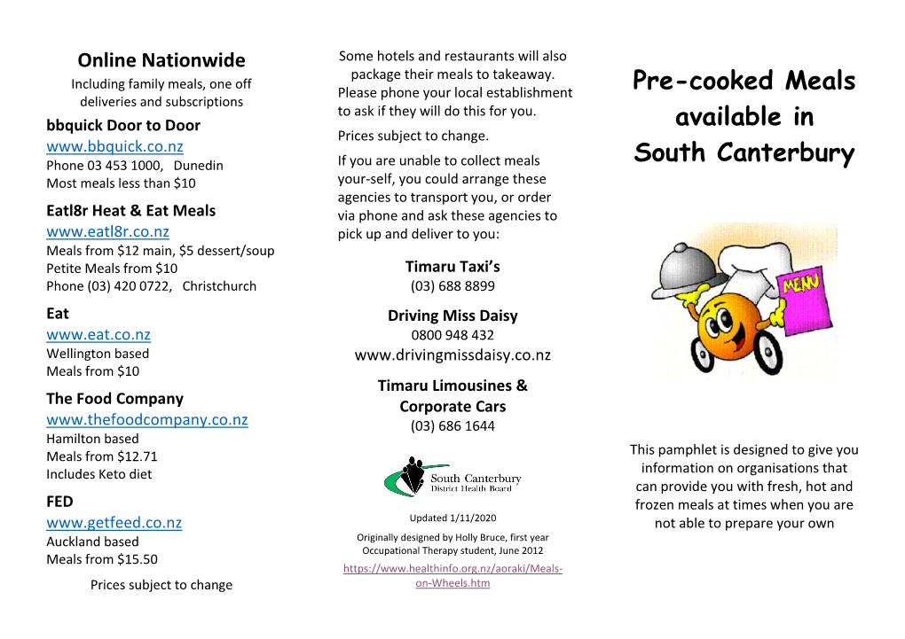 Pre-Cooked Meals Available in South Canterbury