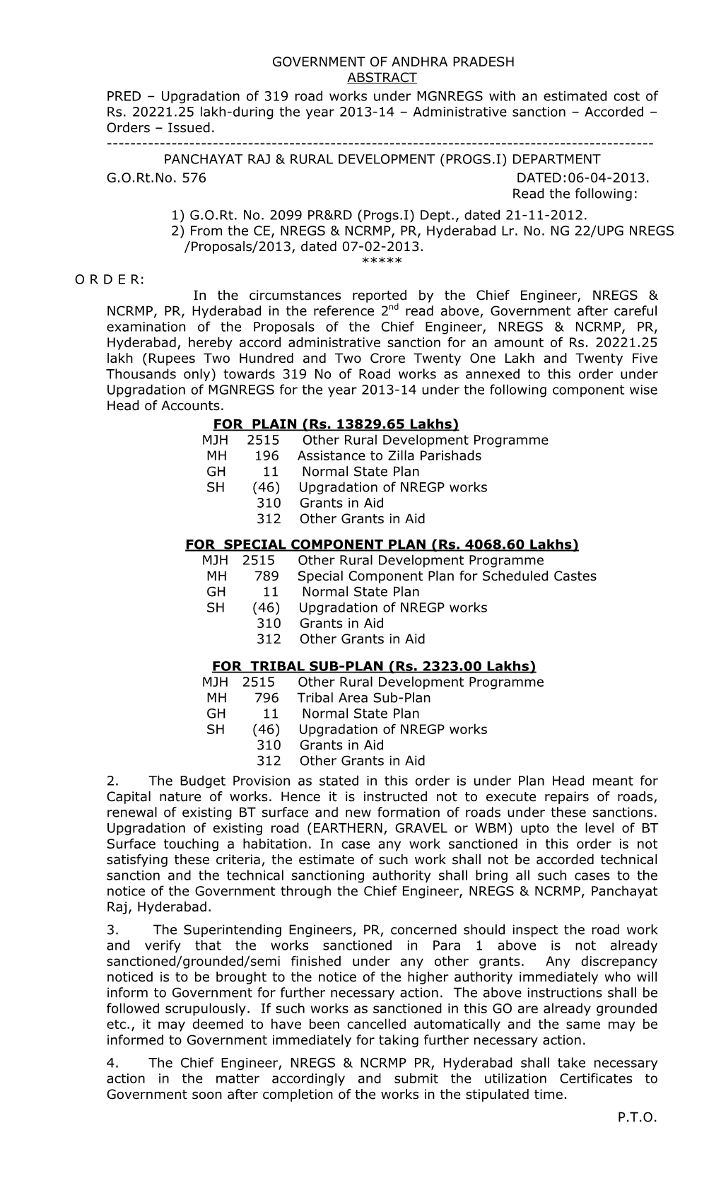 Upgradation of 319 Road Works Under MGNREGS with an Estimated Cost of Rs