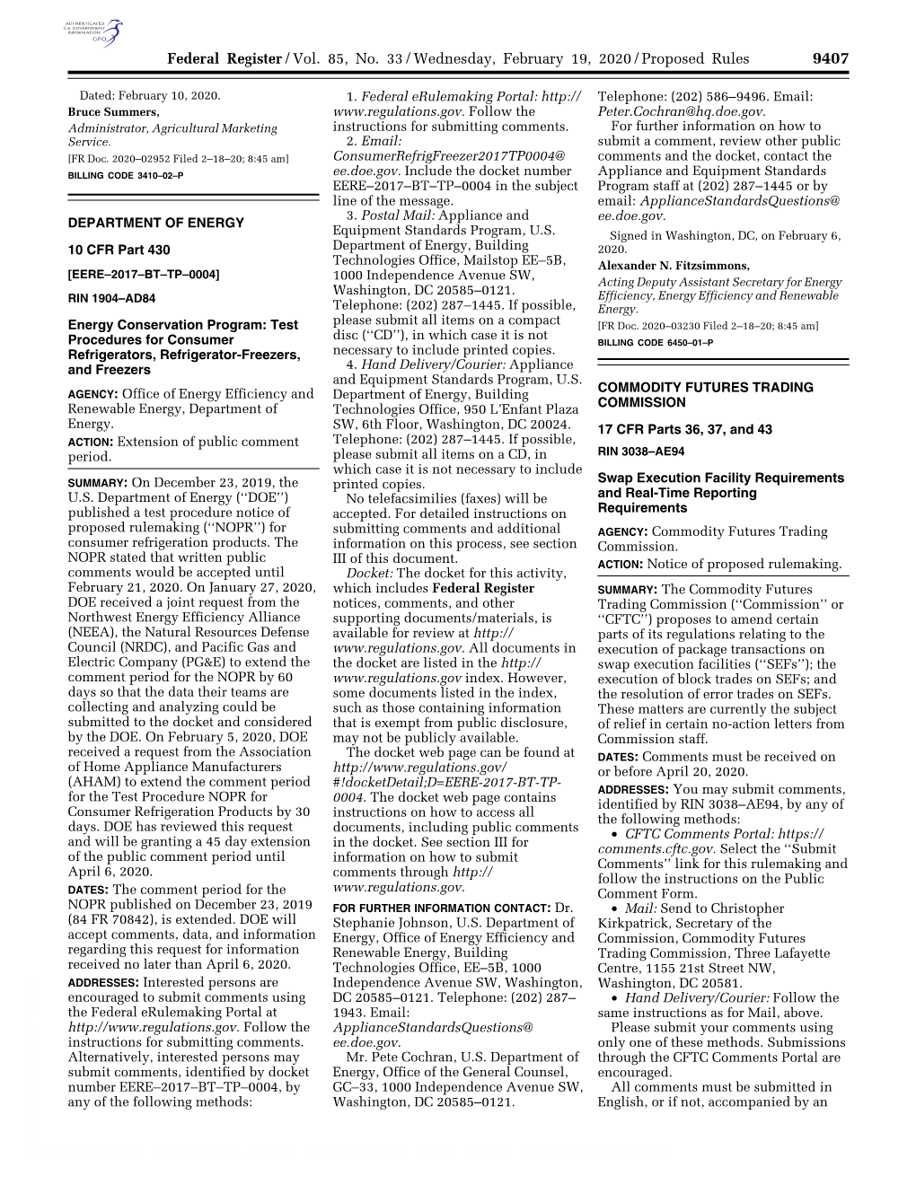 Federal Register/Vol. 85, No. 33/Wednesday, February 19, 2020/Proposed Rules