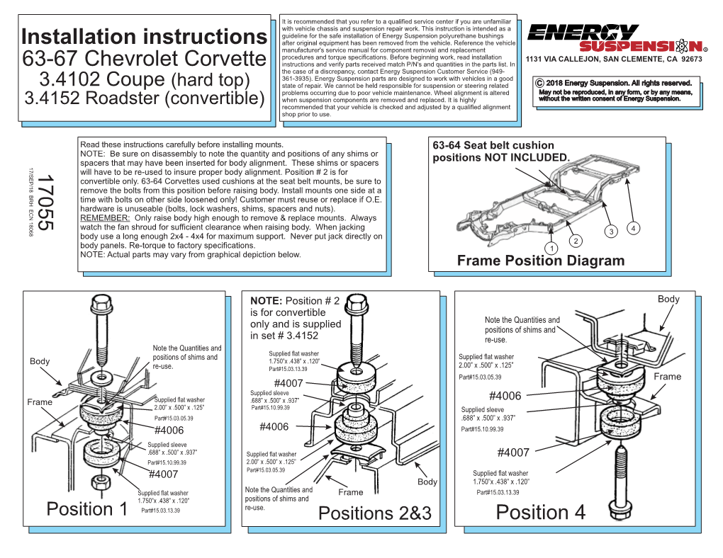 Installation Instructions 63-67 Chevrolet Corvette