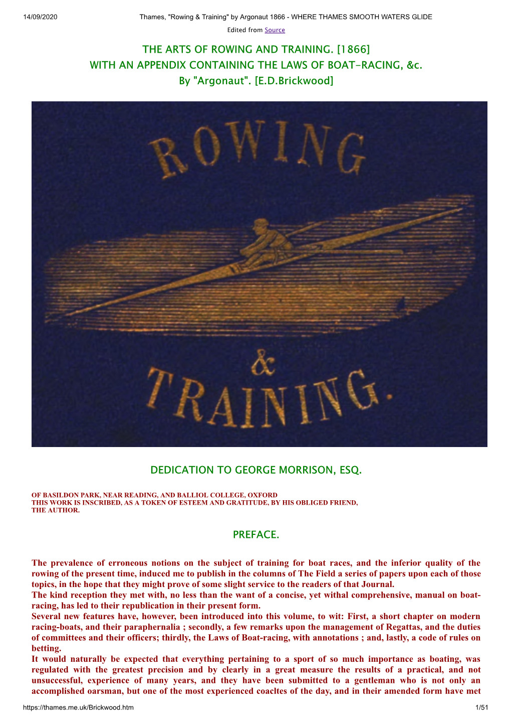 THE ARTS of ROWING and TRAINING. [1866] with an APPENDIX CONTAINING the LAWS of BOAT-RACING, &C