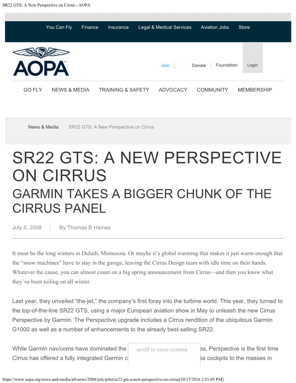 SR22 GTS: a New Perspective on Cirrus - AOPA