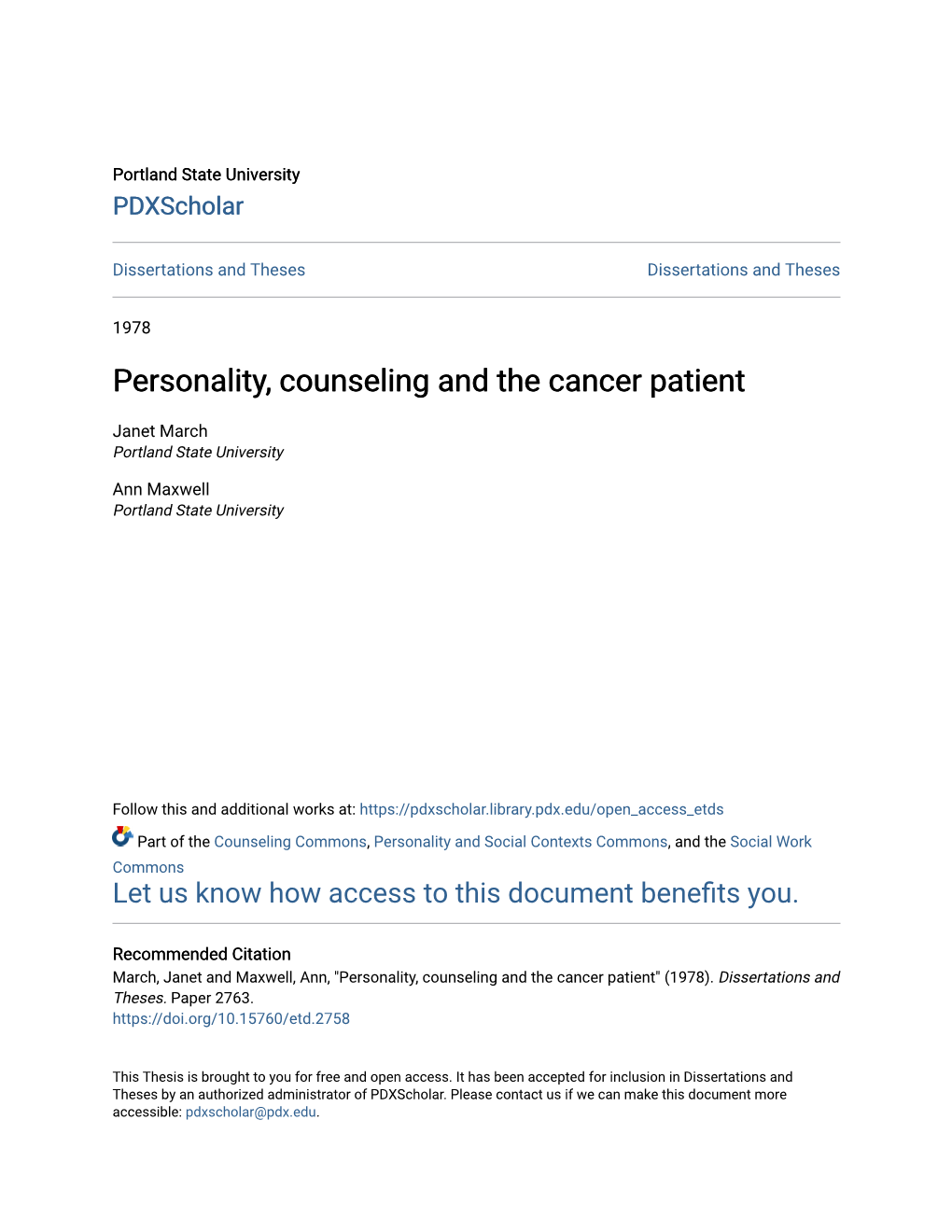 Personality, Counseling and the Cancer Patient