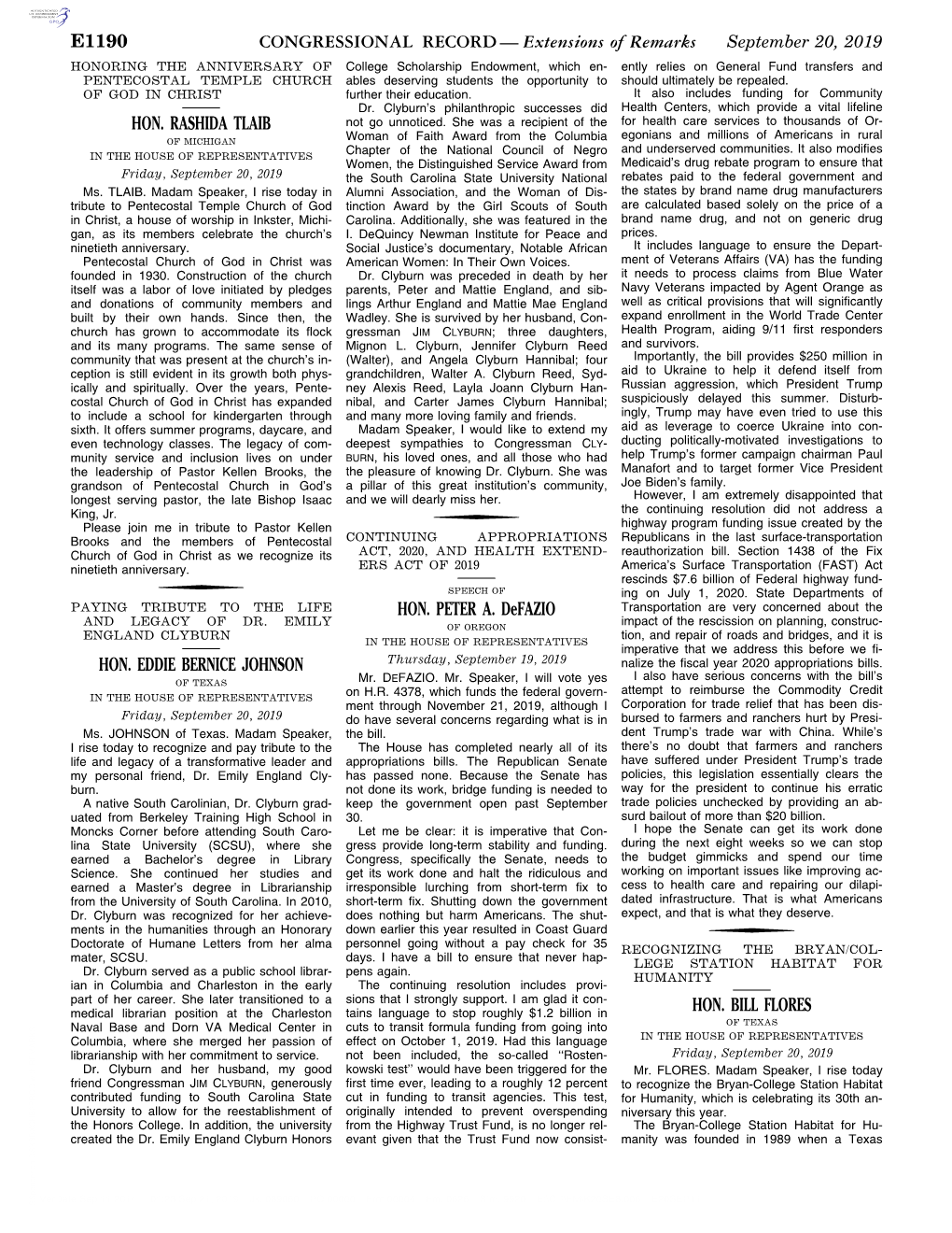 CONGRESSIONAL RECORD— Extensions of Remarks E1190 HON