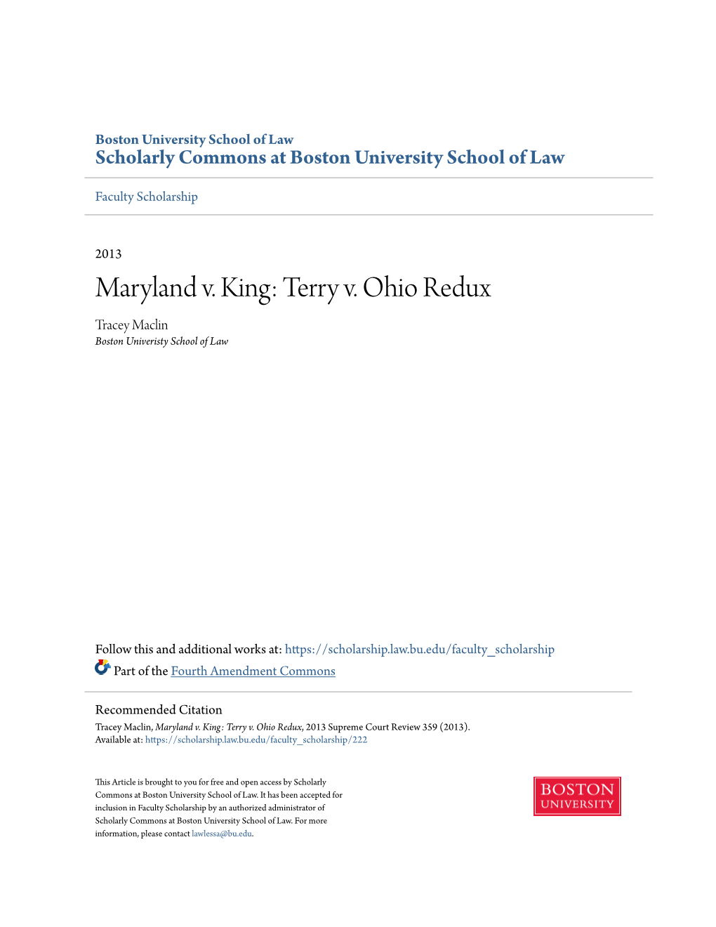 Maryland V. King: Terry V