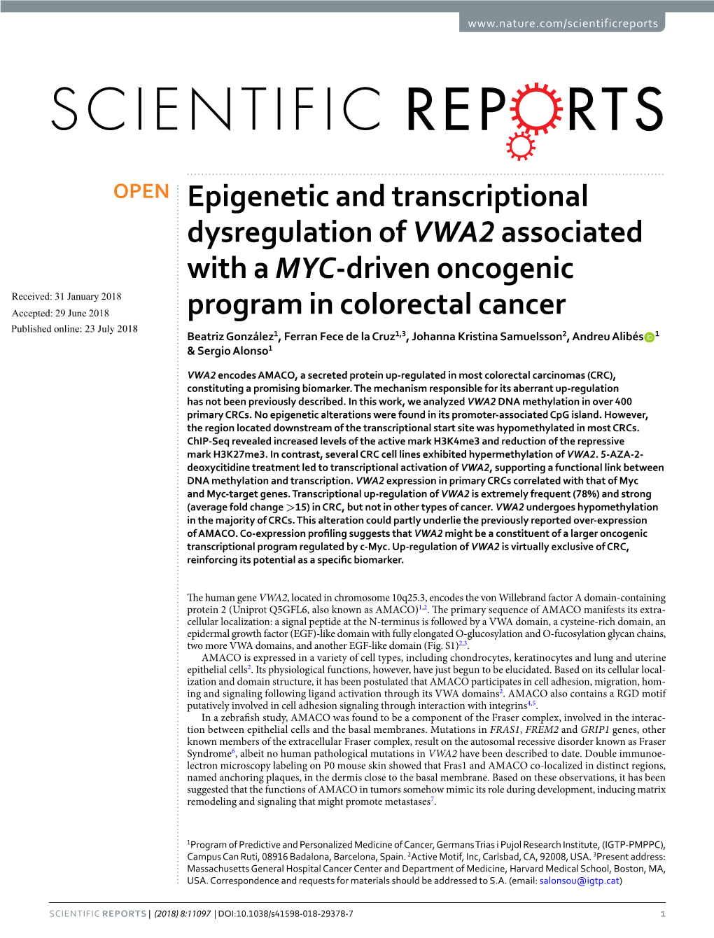 Epigenetic and Transcriptional Dysregulation of VWA2 Associated