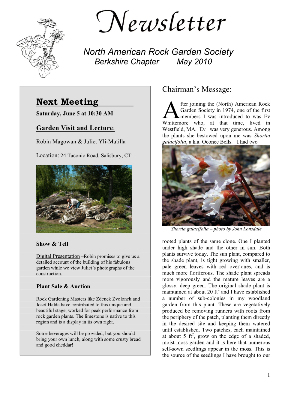 North American Rock Garden Society Next Meeting