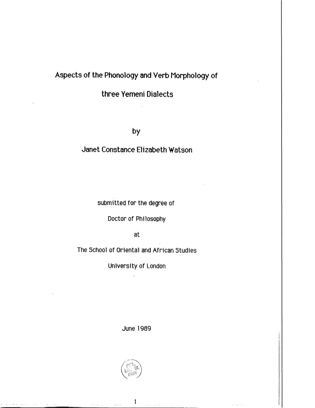 Aspects of the Phonology and Verb Morphology of Three Yemeni