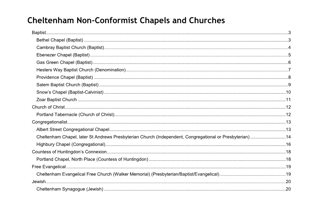 Cheltenham Non-Conformist Chapels and Churches
