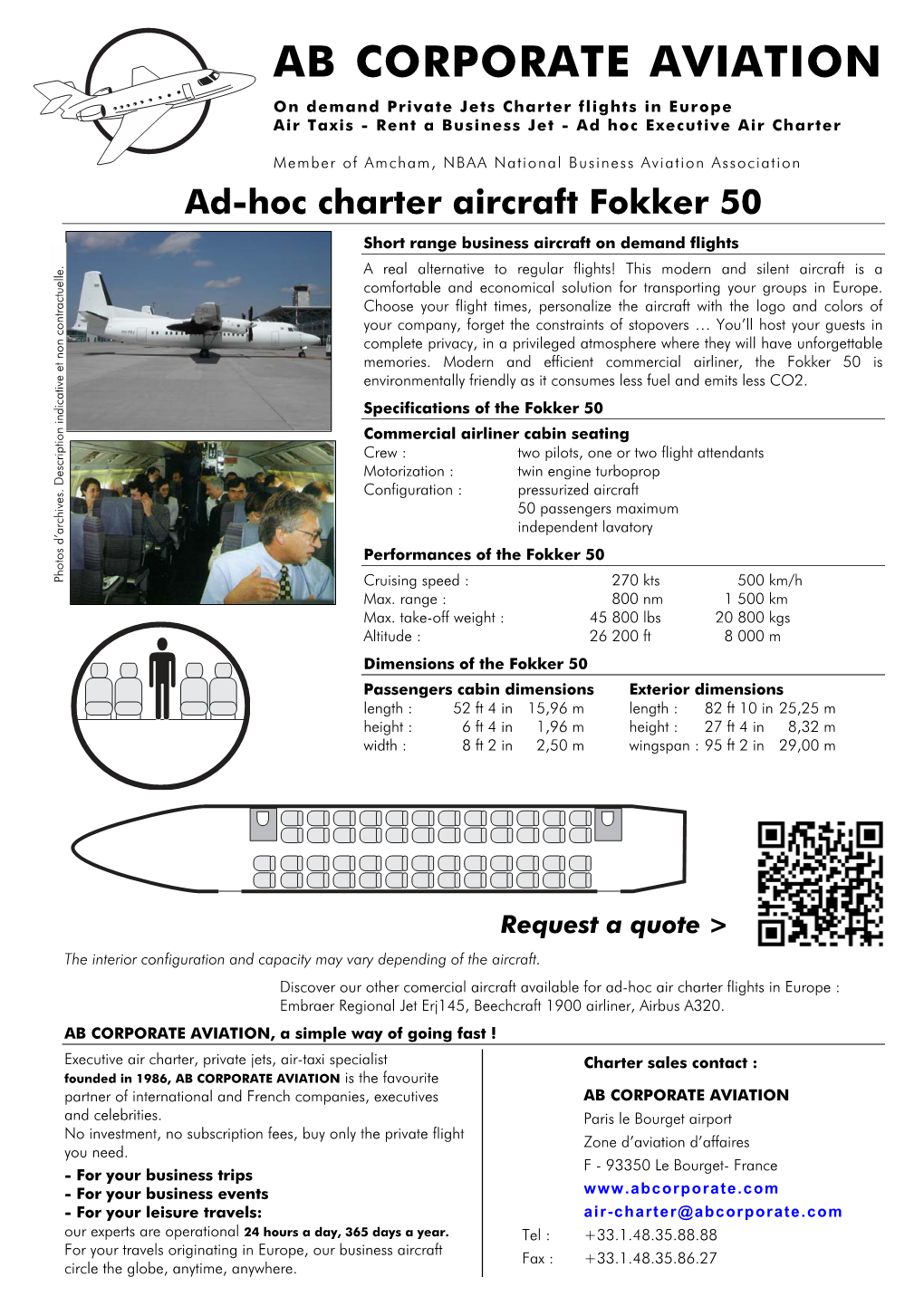 Fokker 50 Ad-Hoc Commercial Airliners Charter Flights in Europe