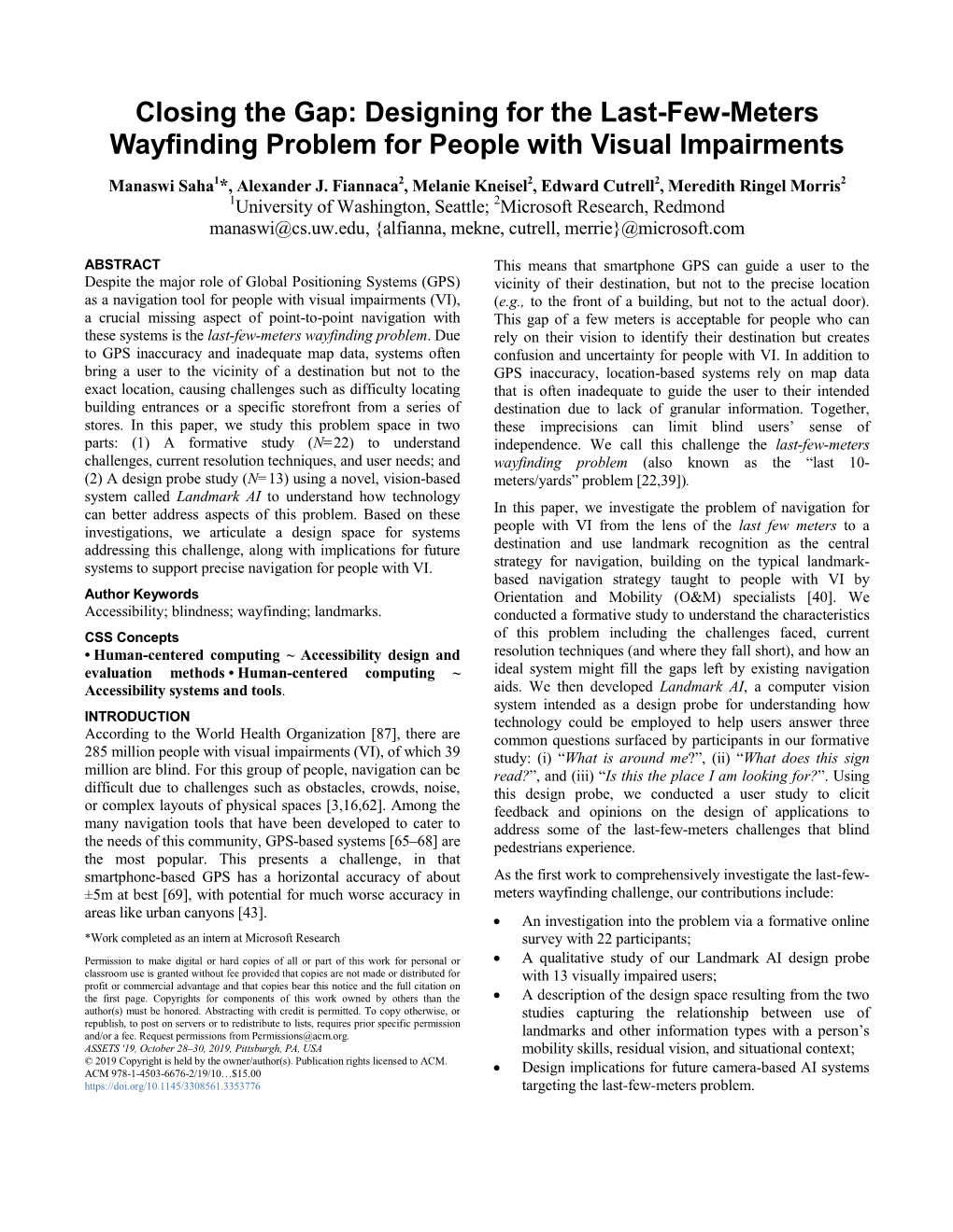 Closing the Gap: Designing for the Last-Few-Meters Wayfinding Problem for People with Visual Impairments