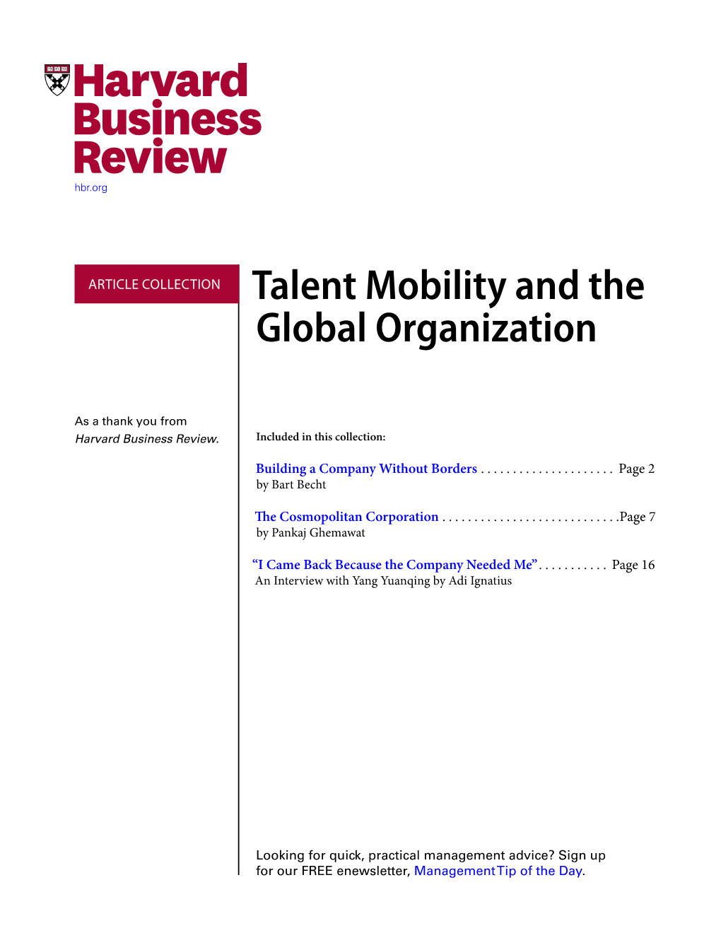 Talent Mobility and the Global Organization