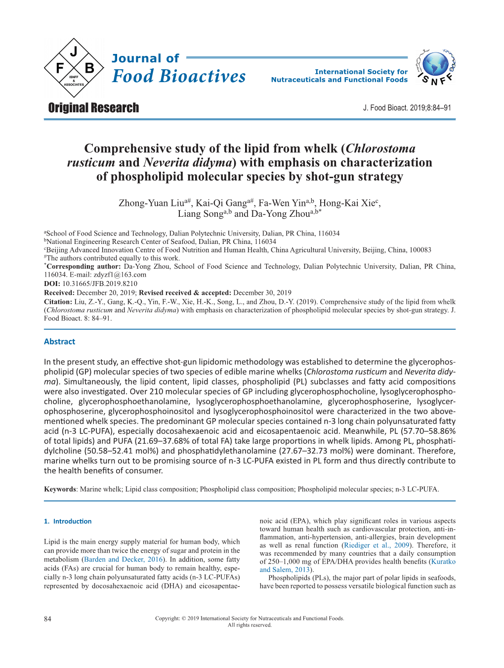 Comprehensive Study of the Lipid from Whelk