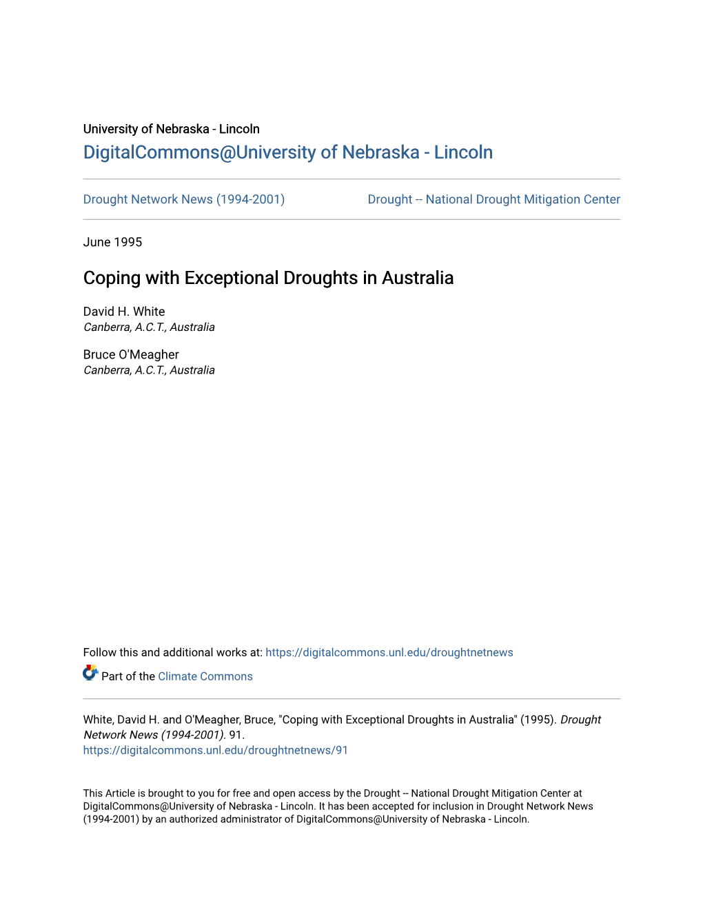 Coping with Exceptional Droughts in Australia