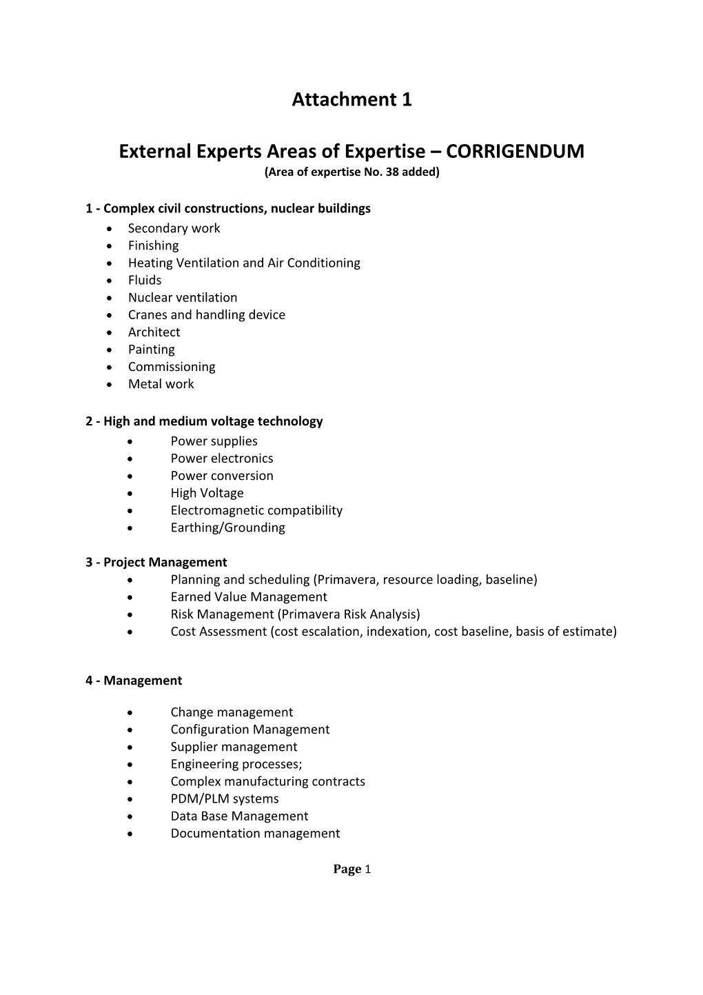 External Experts Areas of Expertise CORRIGENDUM