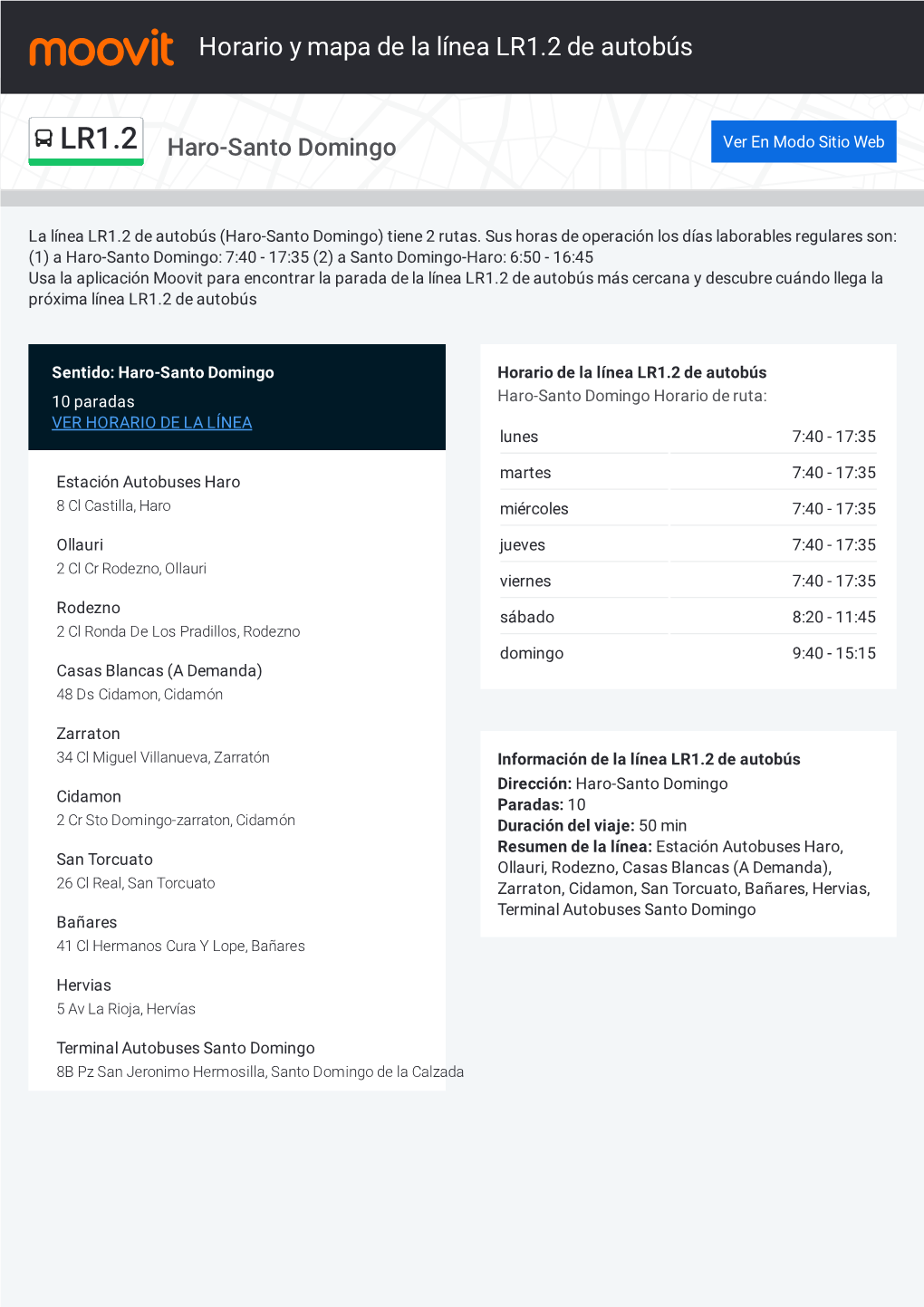 Horario Y Mapa De La Línea LR1.2 De Autobús