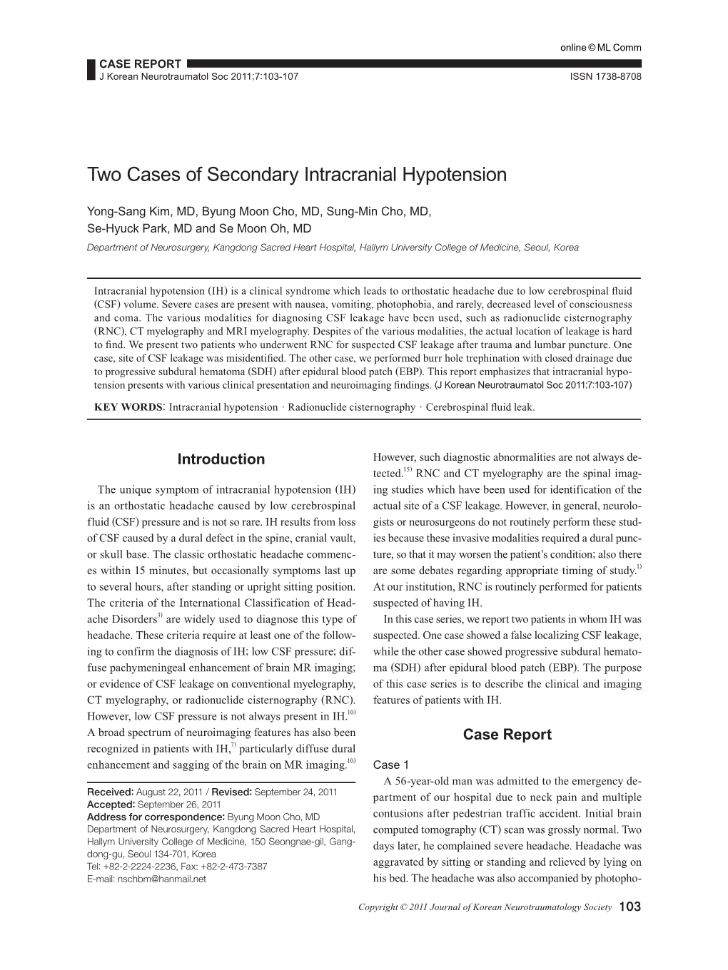 Two Cases of Secondary Intracranial Hypotension