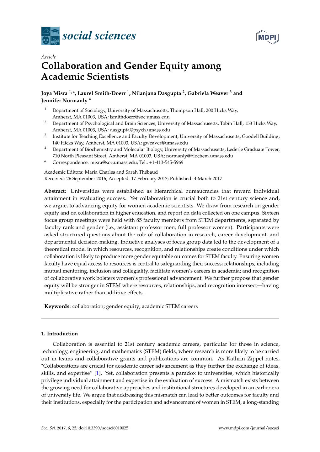 Collaboration and Gender Equity Among Academic Scientists