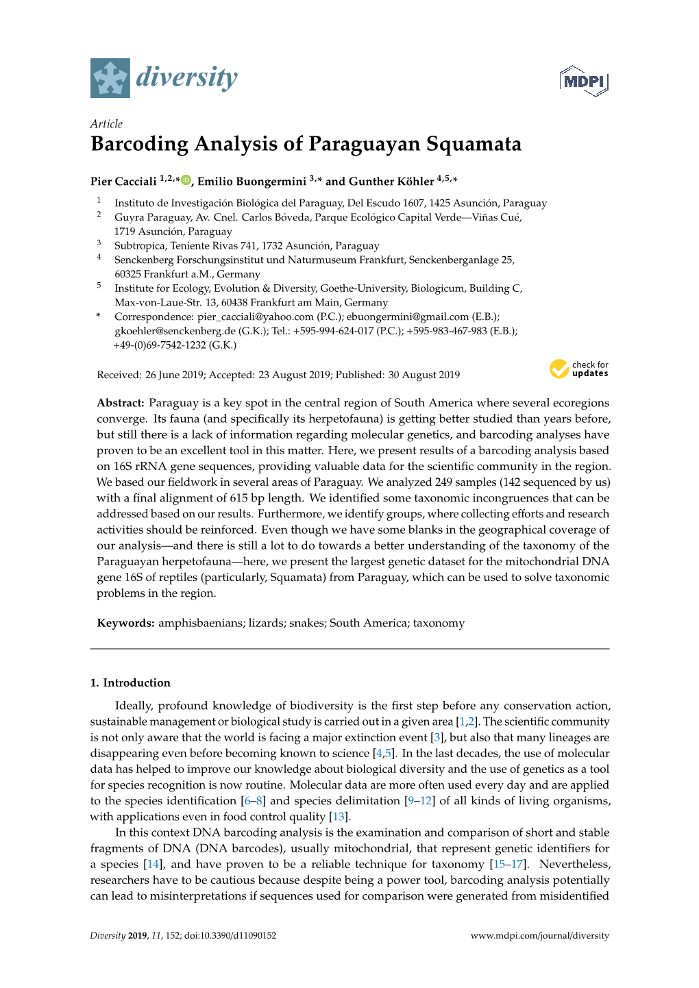 Barcoding Analysis of Paraguayan Squamata