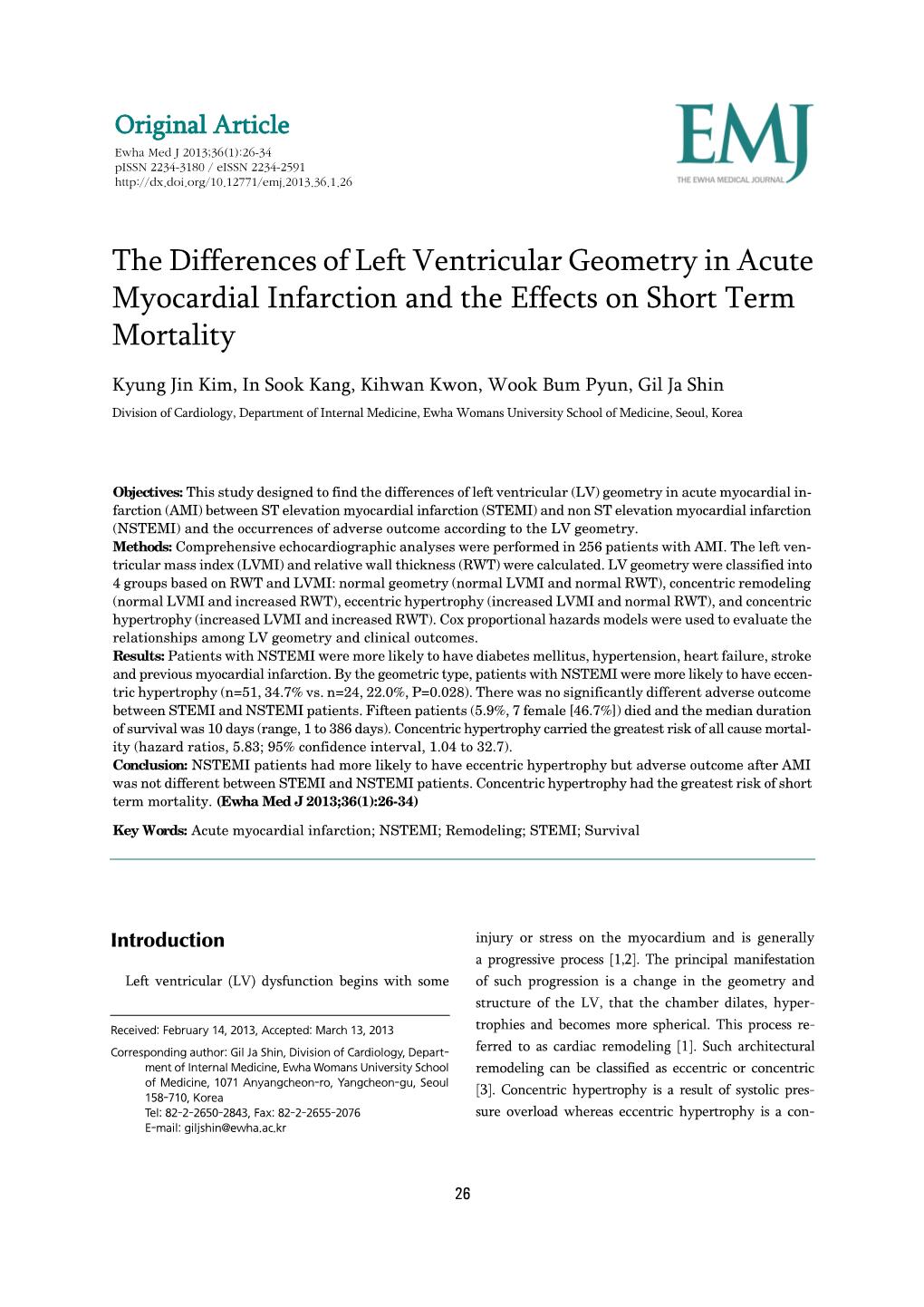 The Differences of Left Ventricular Geometry in Acute Myocardial Infarction and the Effects on Short Term Mortality