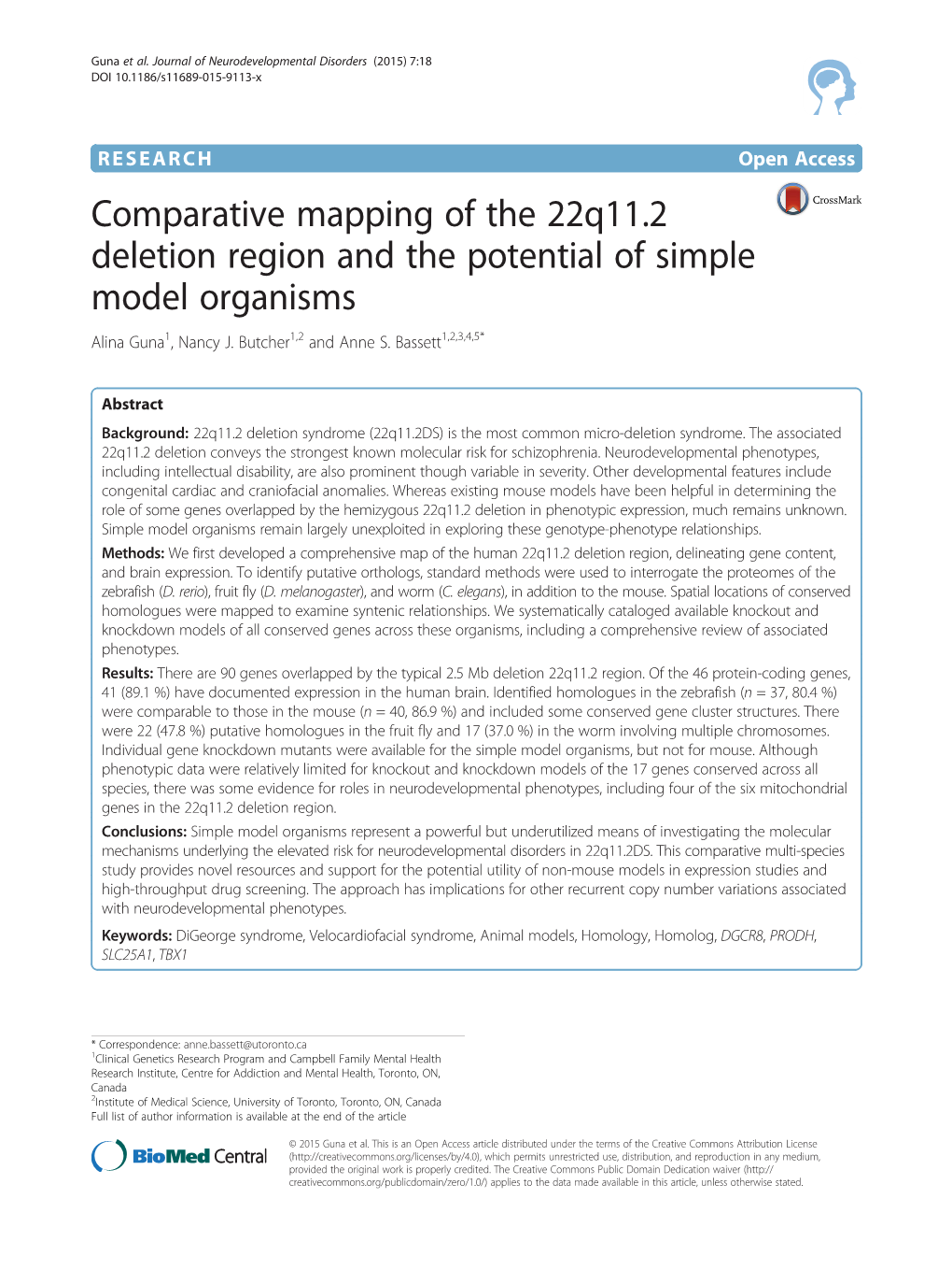 Comparative Mapping of the 22Q11. 2 Deletion Region and the Potential of Simple Model Organisms