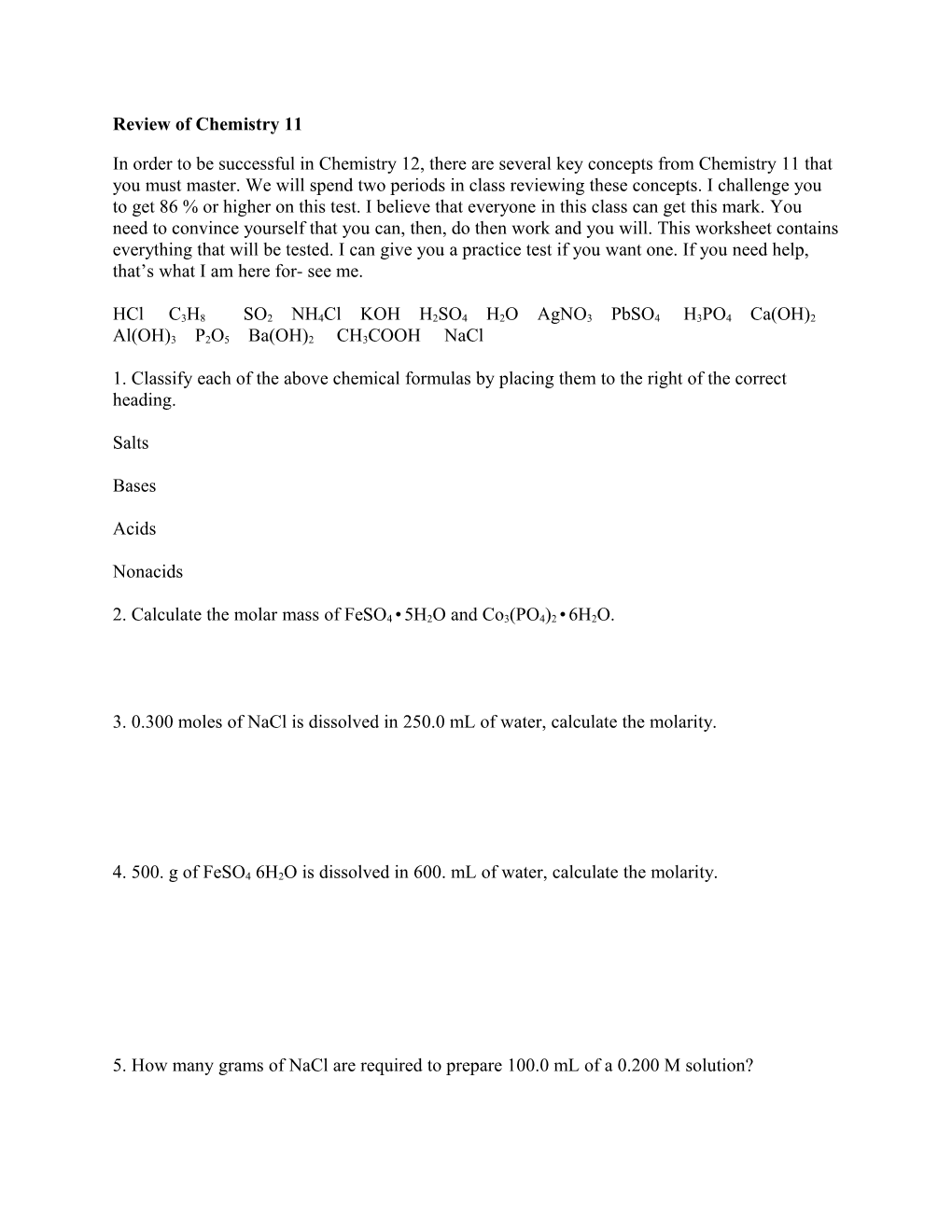 Review of Chem 11