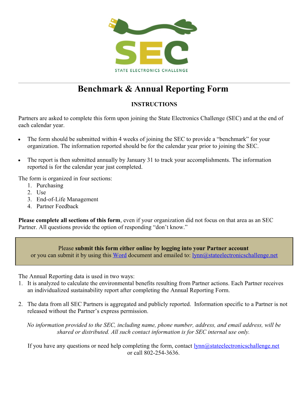 Starting Pointbenchmark & Annual Reporting Form