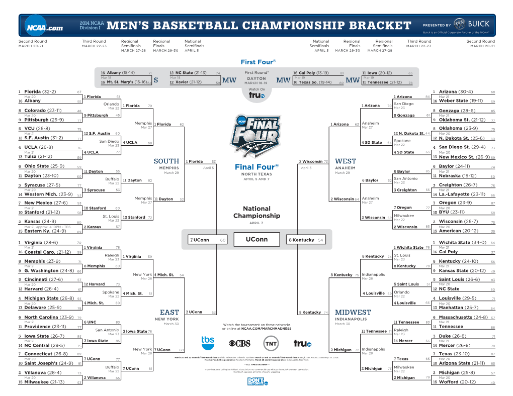 2014 NCAA March Madness First Four Men's Division 1 Basketball