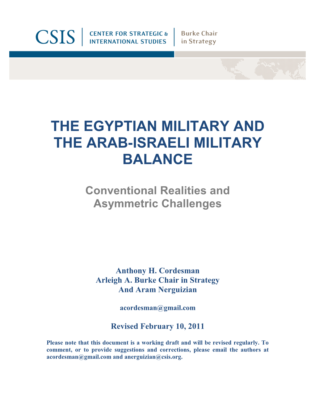 The Egyptian Military and the Arab-Israeli Military Balance