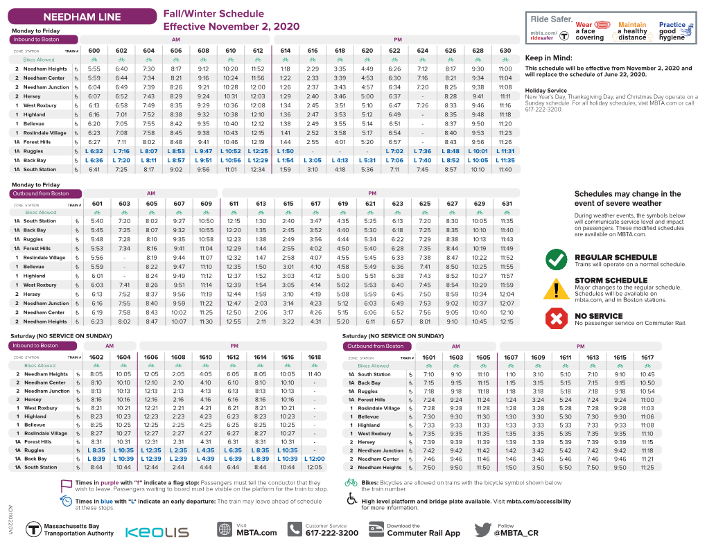 NEEDHAM LINE Fall/Winter Schedule Effective