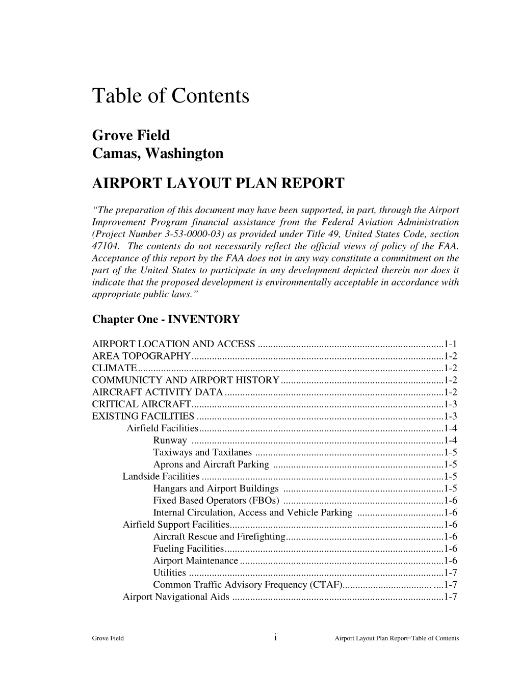 Grove Field Camas, Washington AIRPORT LAYOUT PLAN REPORT