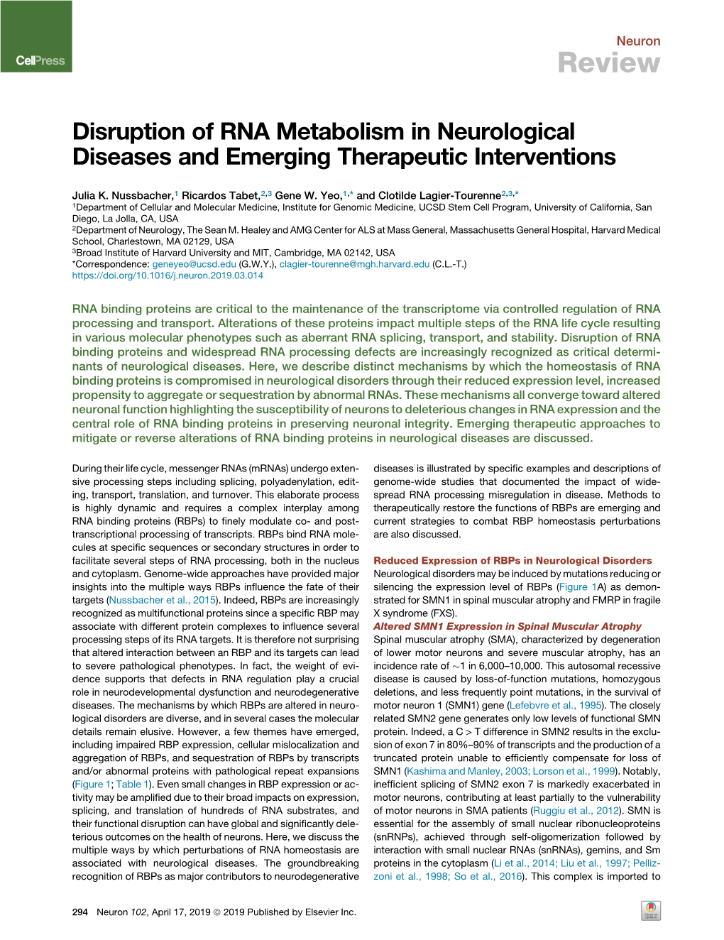 Disruption of RNA Metabolism in Neurological Diseases and Emerging Therapeutic Interventions