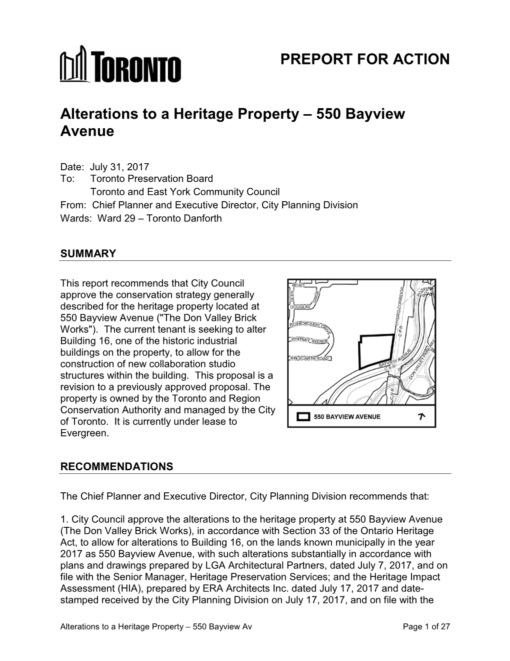 Alterations to a Heritage Property – 550 Bayview Avenue