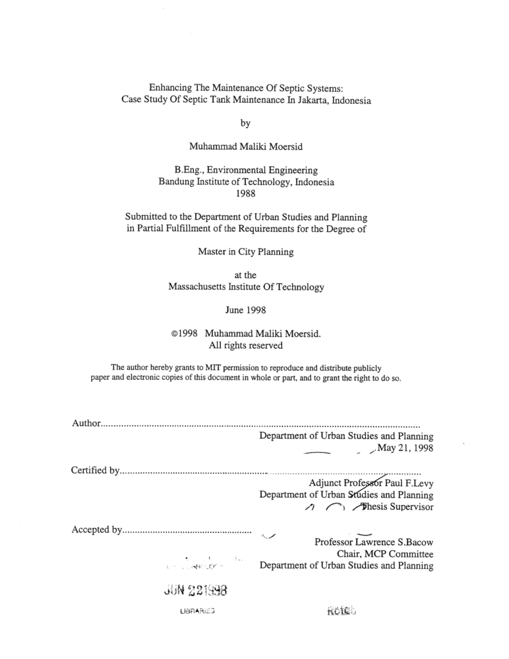 W4 2V~ Enhancing the Maintenance of Septic Systems: Case Study of Septic Tank Maintenance in Jakarta, Indonesia