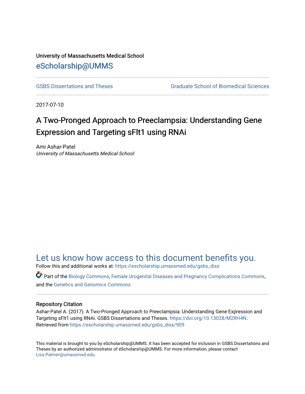 A Two-Pronged Approach to Preeclampsia: Understanding Gene Expression and Targeting Sflt1 Using Rnai