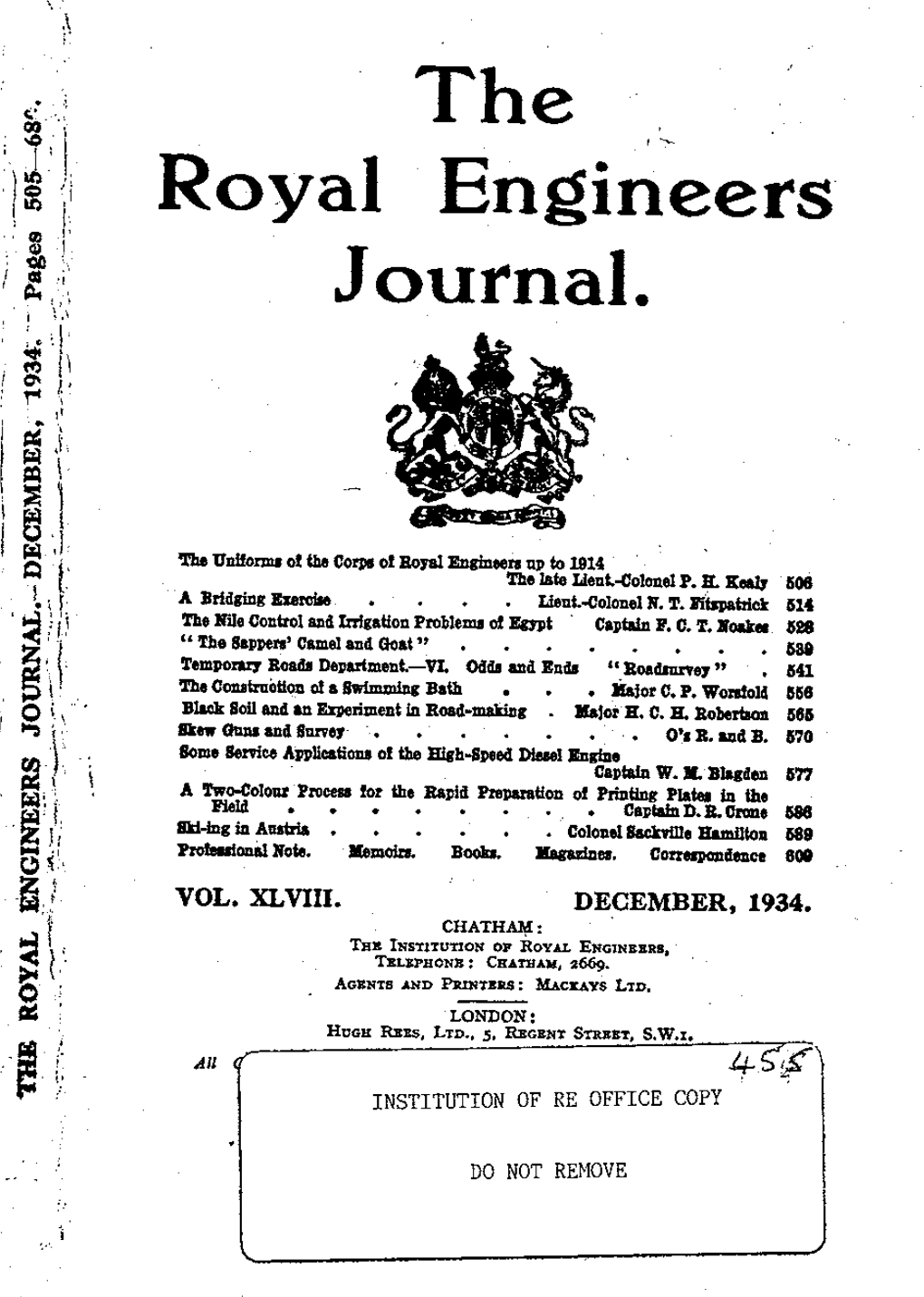 The Royal Engineers I, Journal