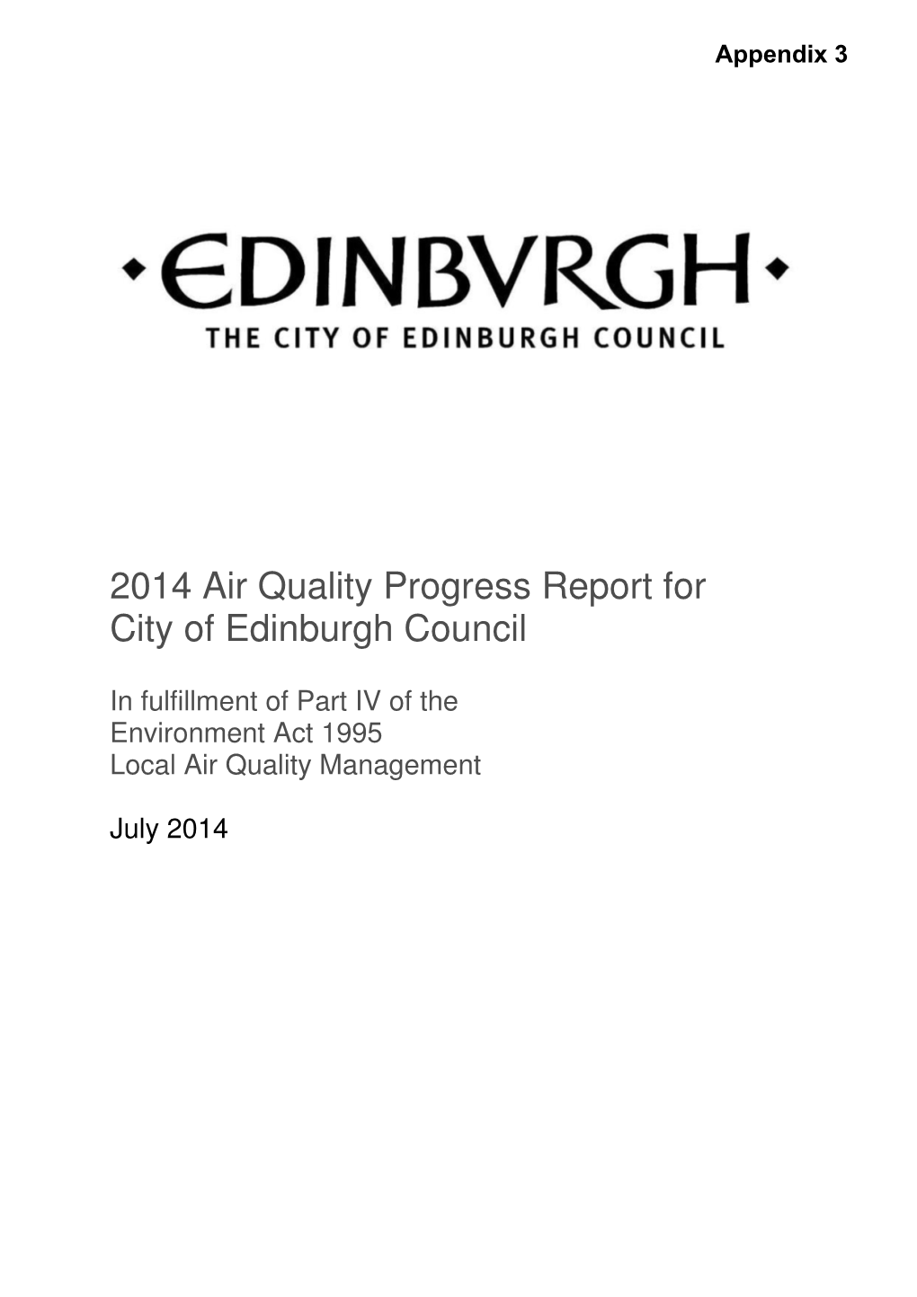 2014 Air Quality Progress Report for City of Edinburgh Council