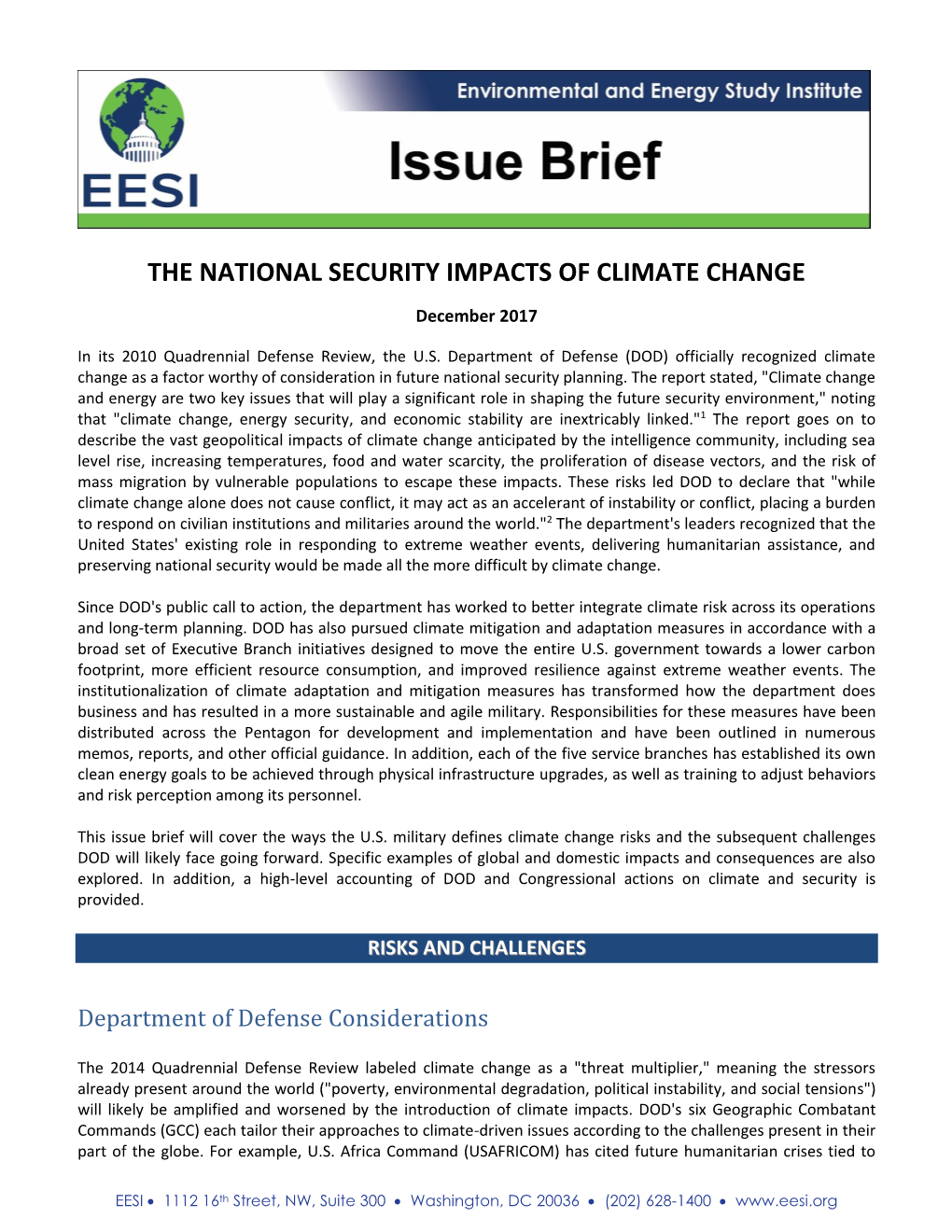 The National Security Impacts of Climate Change