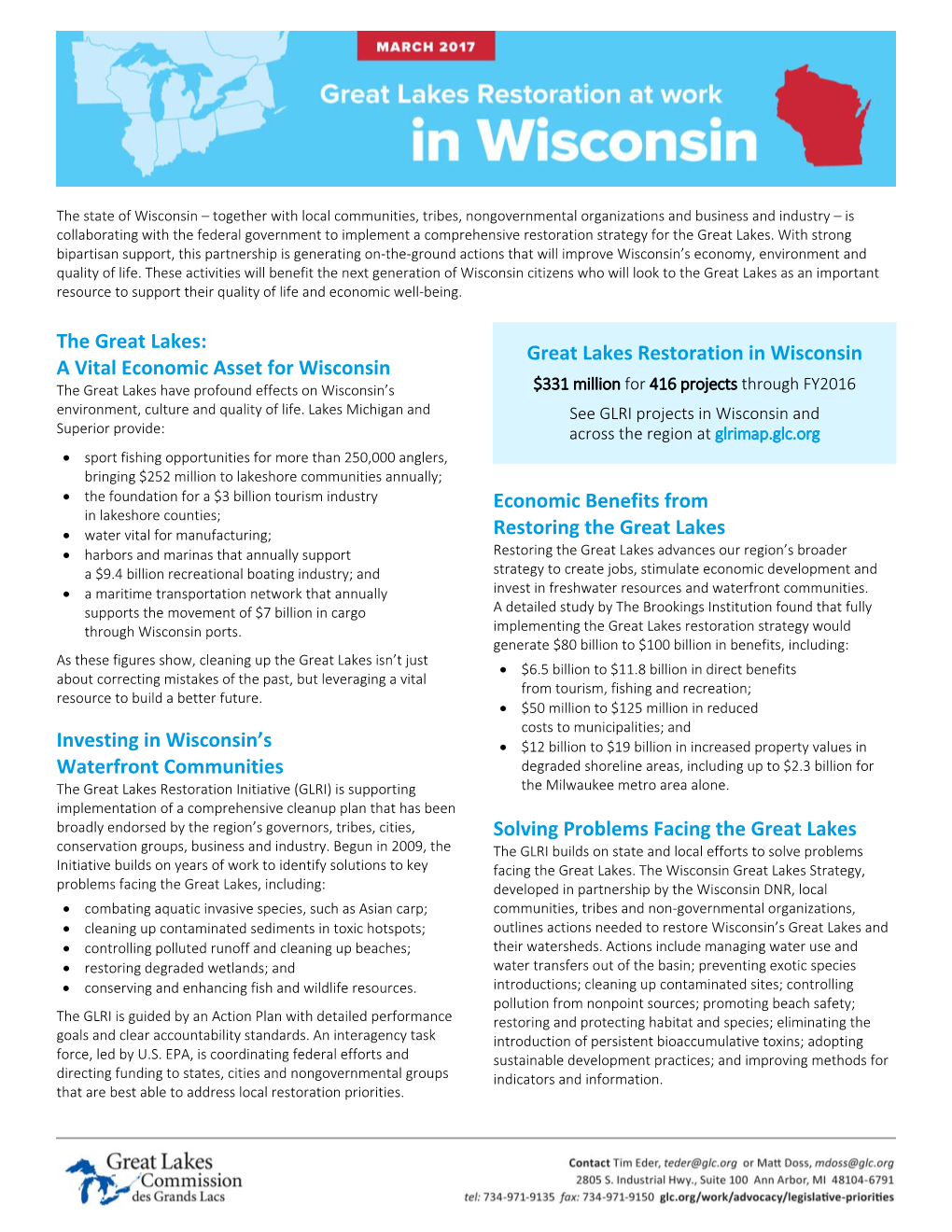 Great Lakes Restoration in Wisconsin the Great Lakes