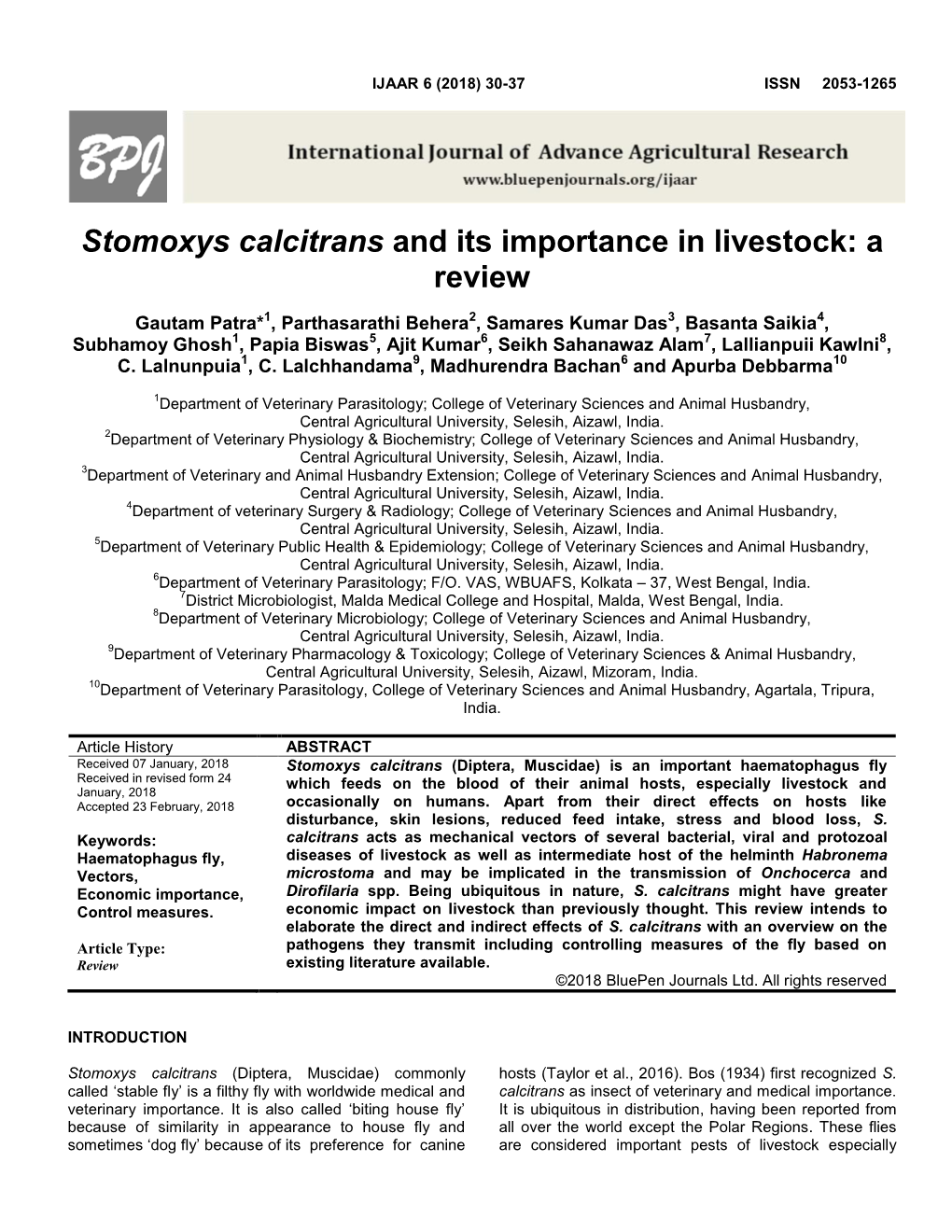 Stomoxys Calcitrans and Its Importance in Livestock: a Review