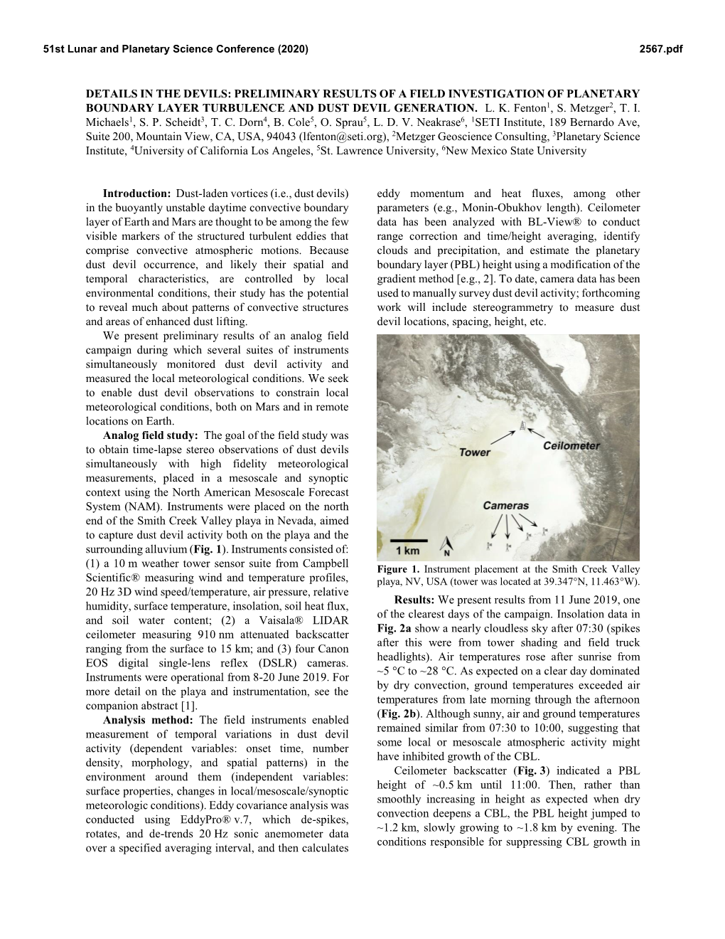 Preliminary Results of a Field Investigation of Planetary Boundary Layer Turbulence and Dust Devil Generation