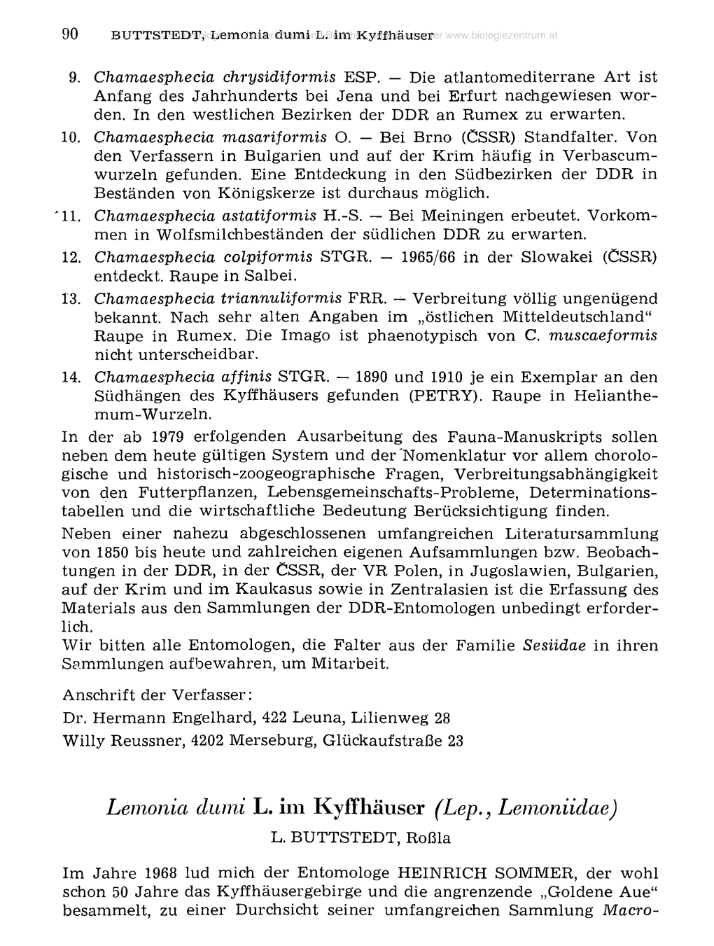 Lemonici Dumi L. Im Kyffhäuser (Lep., Lemoniidae)